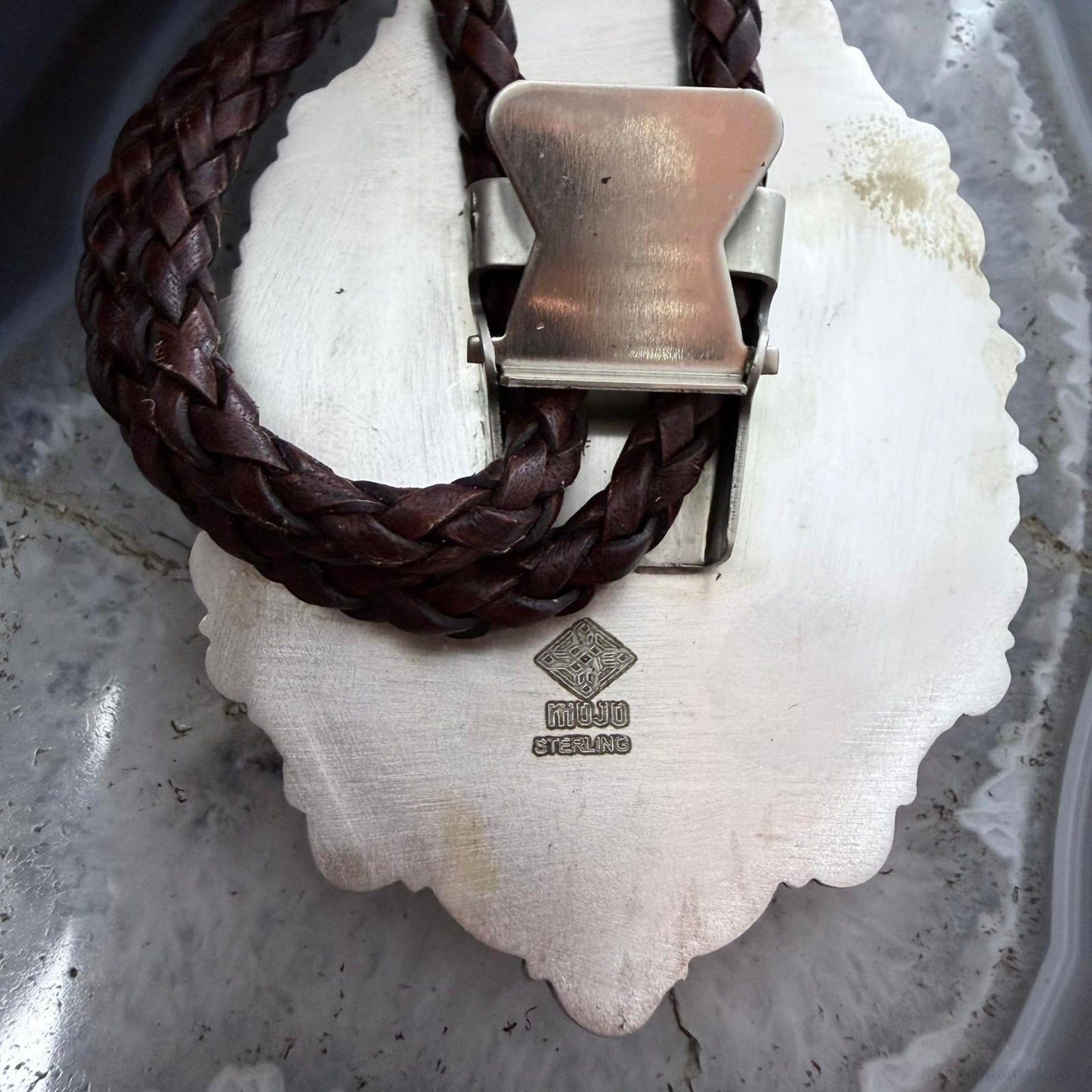 Sterling Silver Southwestern Style Oval Large Blackjack Turquoise Bolo Tie For Men