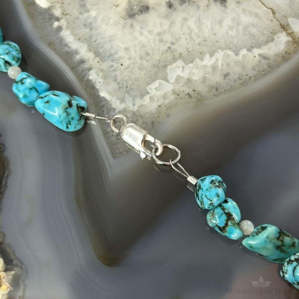 Sterling Silver Natural Turquoise & MOP Beads 18" Necklace For Women