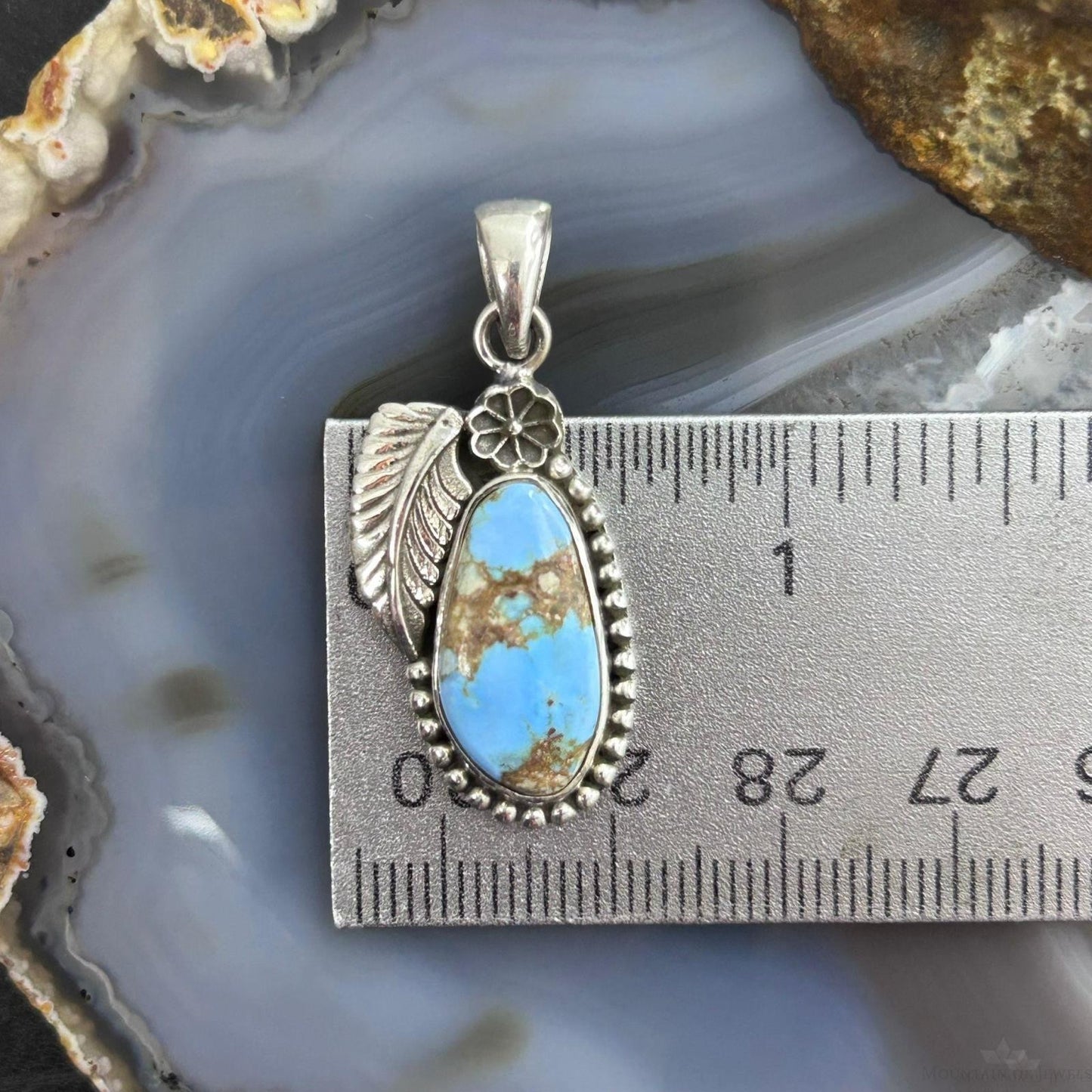 Sterling Silver Southwestern Style Golden Hill Turquoise Leaves Pendant For Women #4