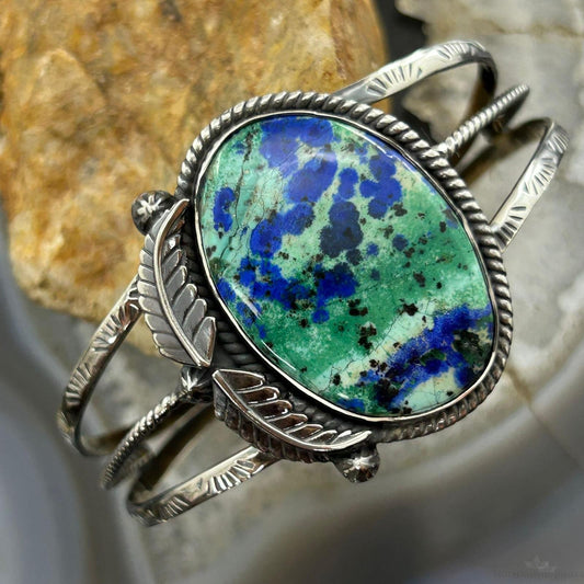 Sterling Silver Southwestern Style Oval Azurite Decorated Bracelet For Women