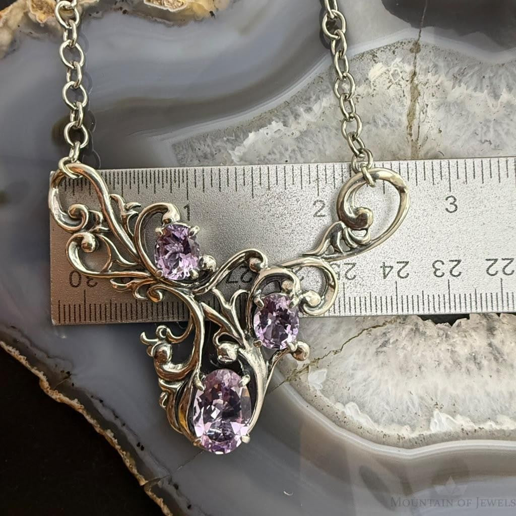 Carolyn Pollack Sterling Silver & Brass Faceted Amethyst 17.5" Swirl Decorated Necklace For Women
