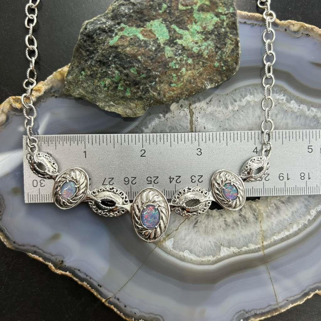 Carolyn Pollack Sterling Silver Oval Opal Decorated Necklace 16"-18" For Women