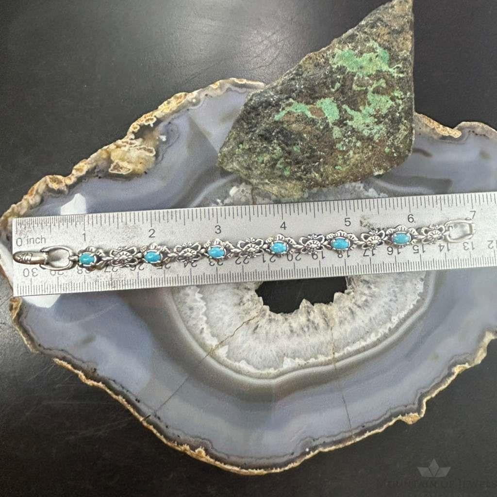 Carolyn Pollack Sterling Silver 6 Oval Turquoise Decorated Link Bracelet For Women