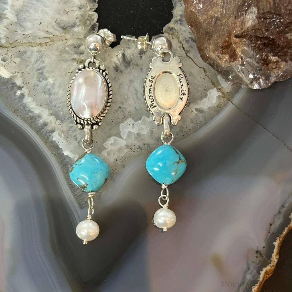 Carolyn Pollack Sterling Silver MOP & Turquoise Dangle Earrings For Women
