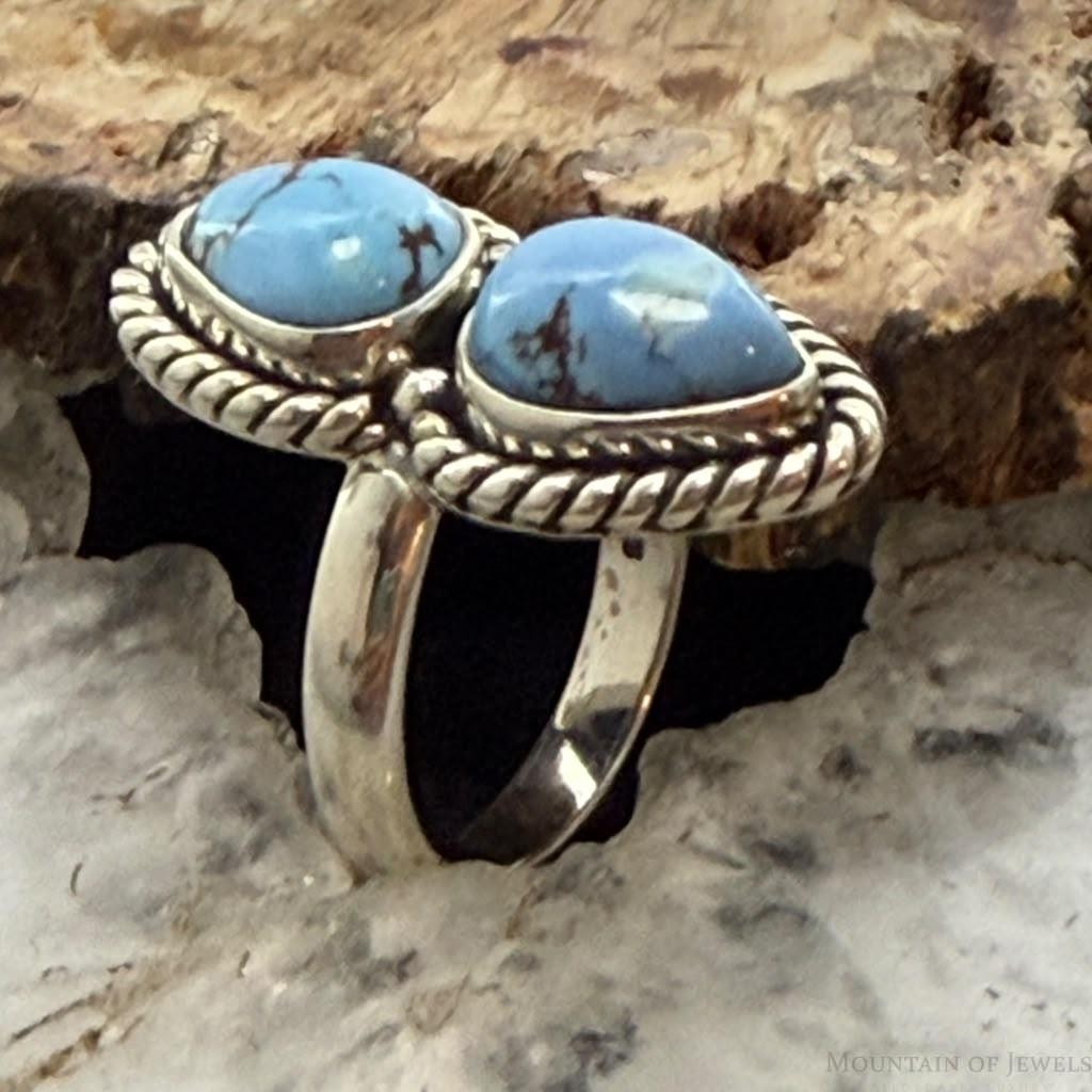 Sterling Silver Southwestern Style 2 Golden Hill Turquoise Ring Size 6 For Women