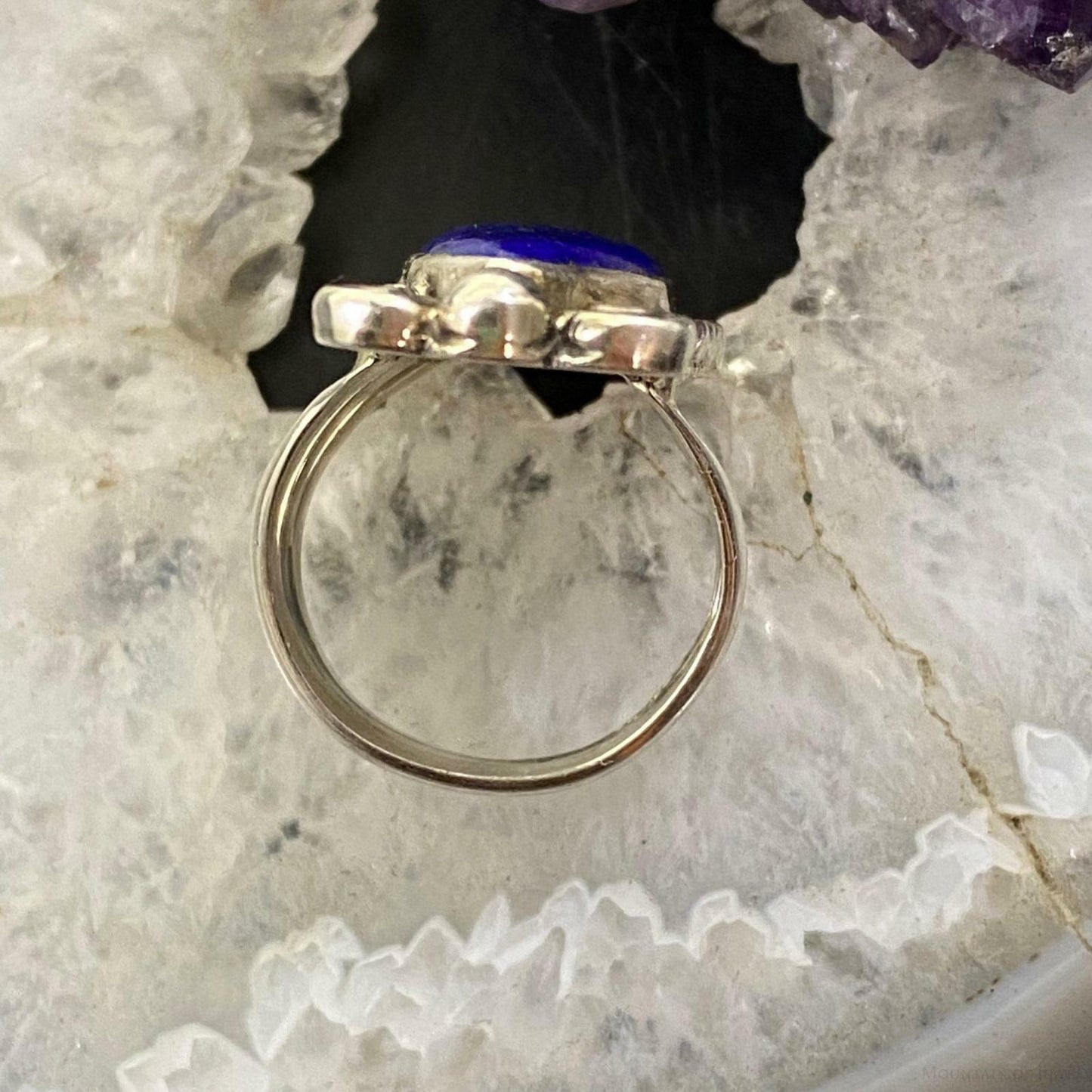 Native American Sterling Silver Lapis Decorated Teardrop Ring SZ 5.75 For Women