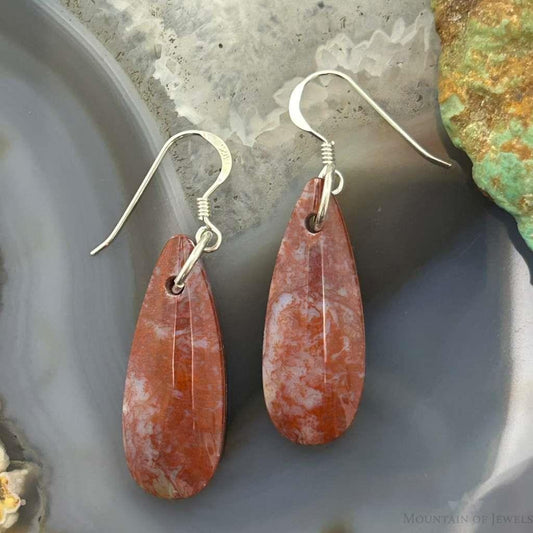 Sterling Silver Teardrop Plum Moss Agate Slab Dangle Earrings For Women #535