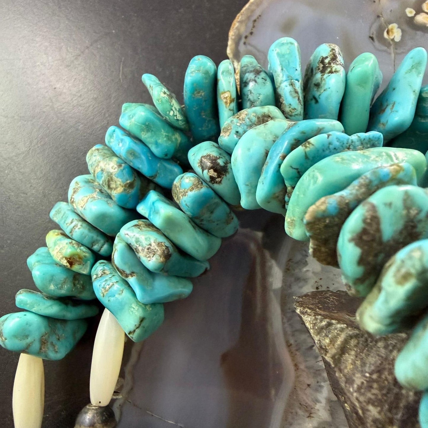 Vintage Native American Large & Heavy Rough Turquoise Beads w/MOP Necklace For Women