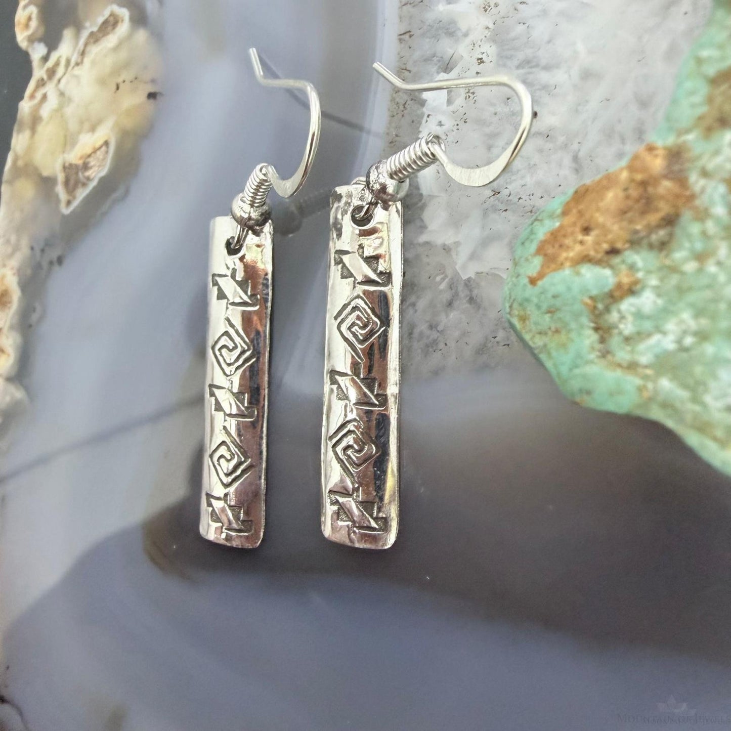 Felicia Etcitty Navajo Sterling Silver Long Etched Dangle Earrings For Women