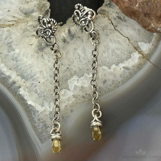 Carolyn Pollack Sterling Silver Faceted Citrine Long Dangle Earrings For Women