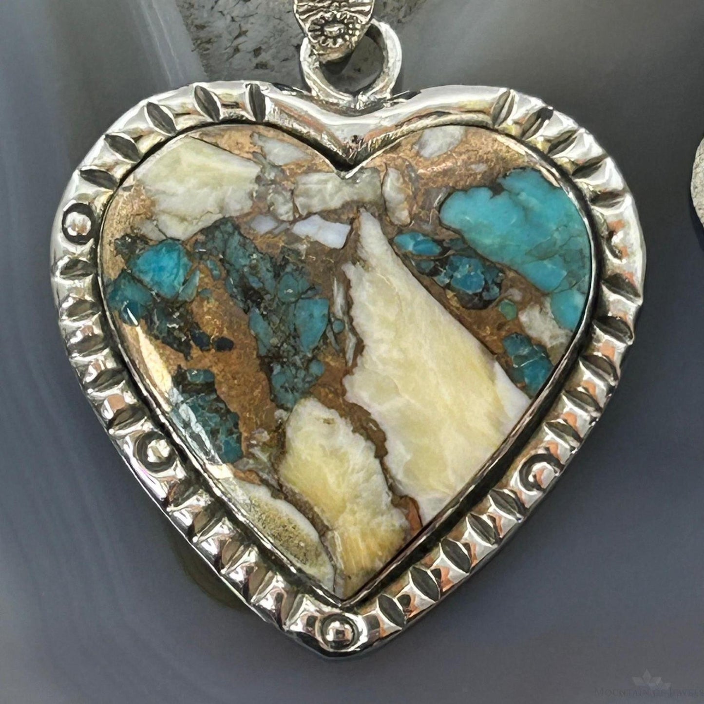 Sterling Silver Southwestern Style Turquoise Spiny Oyster Heart Pendant For Women #1