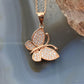Sterling Silver Rose Coated with Cubic Zirconia Butterfly Pendant with Chain