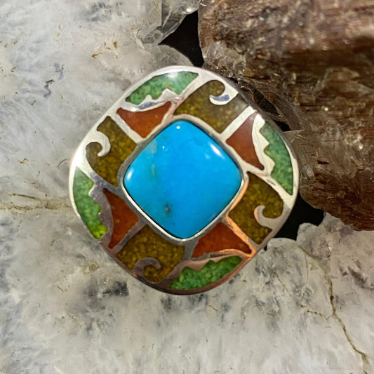 Carolyn Pollack Southwestern Style Sterling Silver Multistone Chip Inlay Mosaic Ring For Women