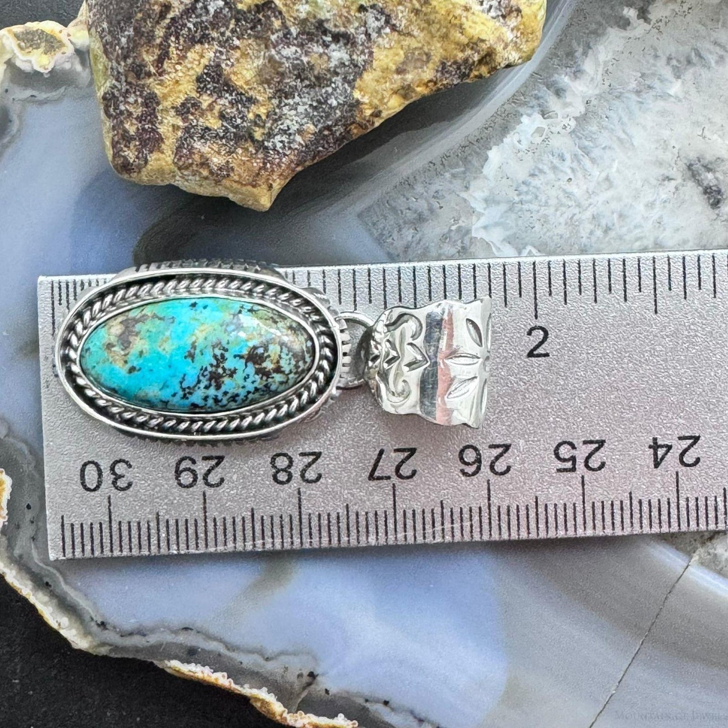 Native American Sterling Silver Elongated Oval Turquoise #8 Pendant For Women