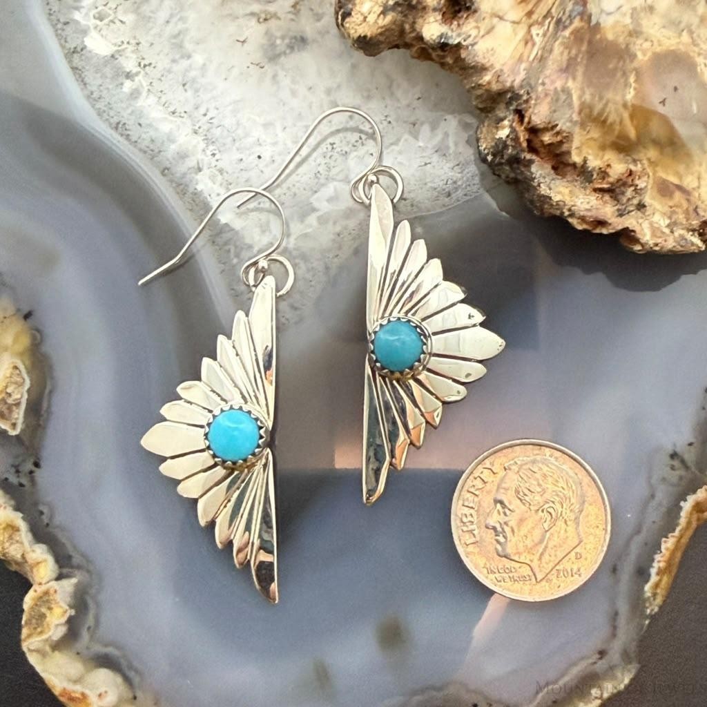 Michael Nez Navajo Sterling Silver Rounded Turquoise Cloud Dangle Earrings For Women