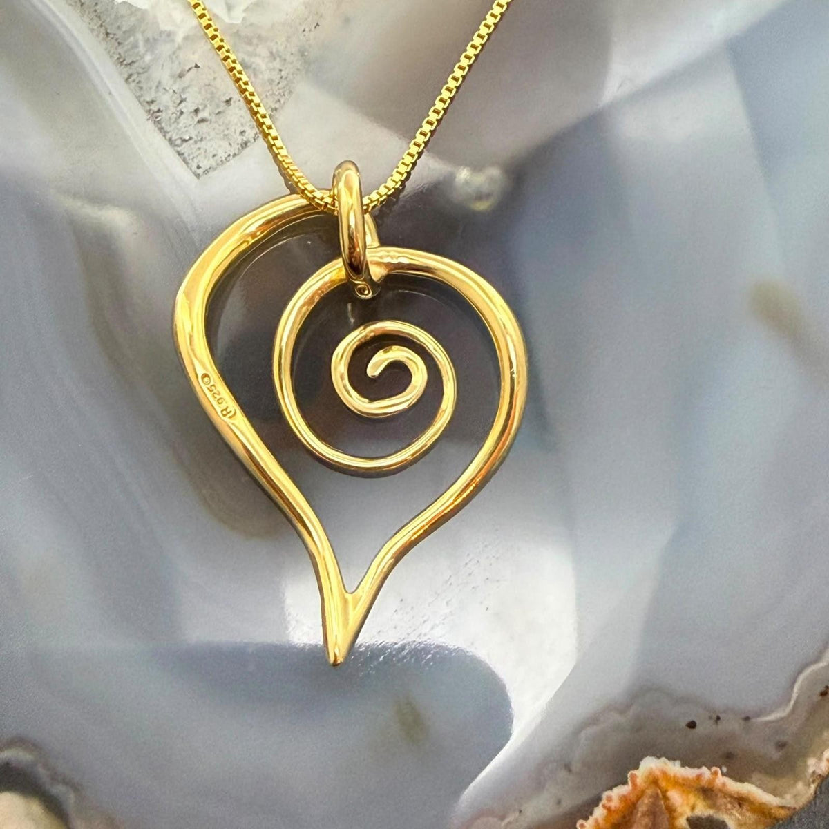 Carolyn Pollack Sterling Gold Plated Spiral Heart Pendant Necklace For Women