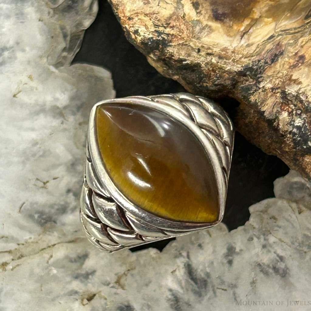 Sterling Silver marquise Tiger's Eye Decorated Fashion Ring Size 7 For Women