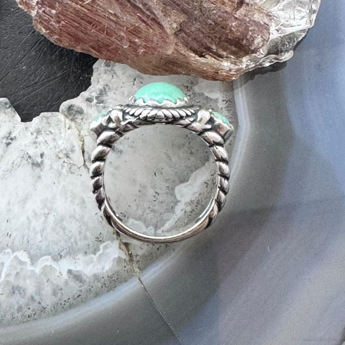 Carolyn Pollack Sterling Silver 3 Oval Green Turquoise Decorated Ring For Women