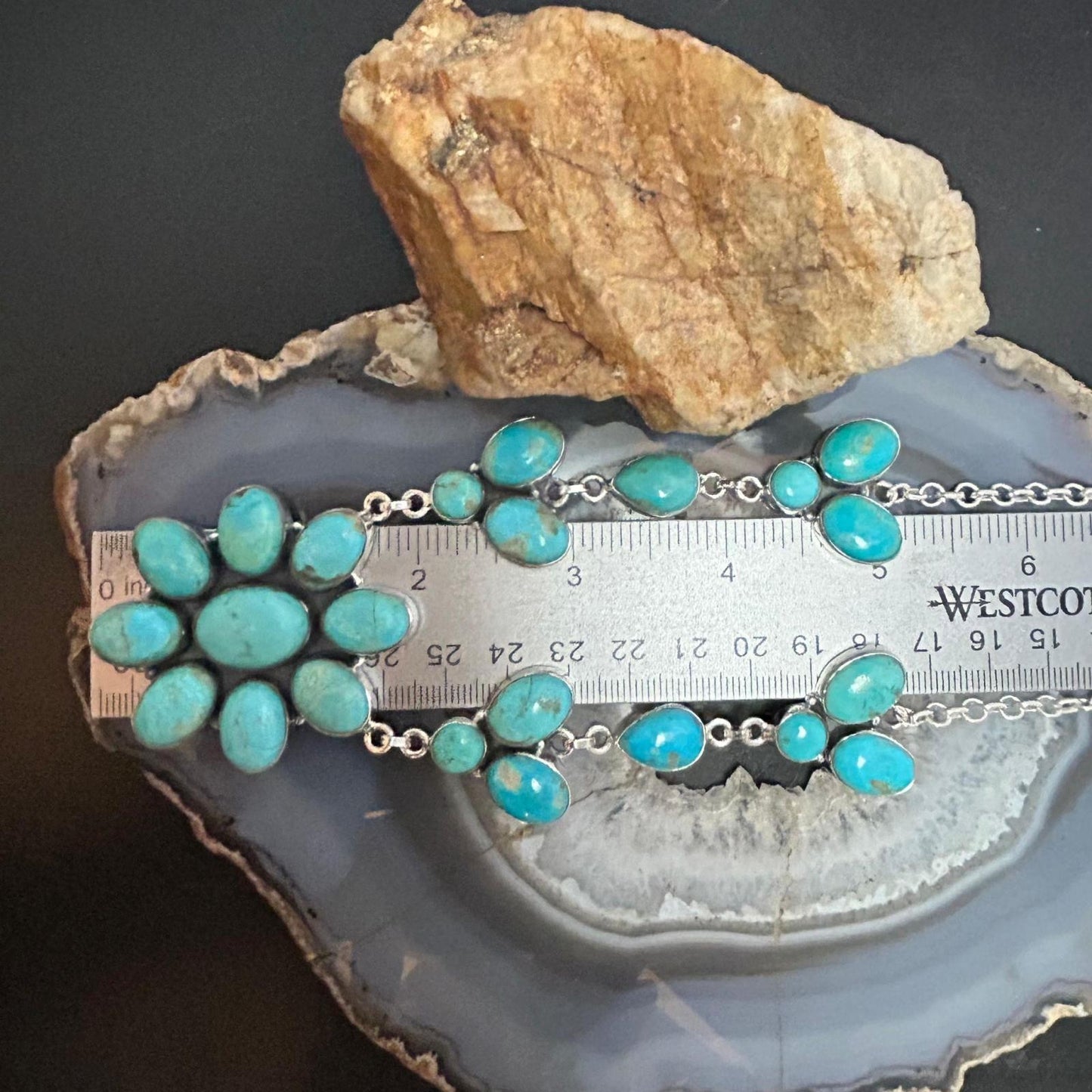 Sterling Silver Southwestern Style Royston Turquoise Cluster 18" Necklace For Women