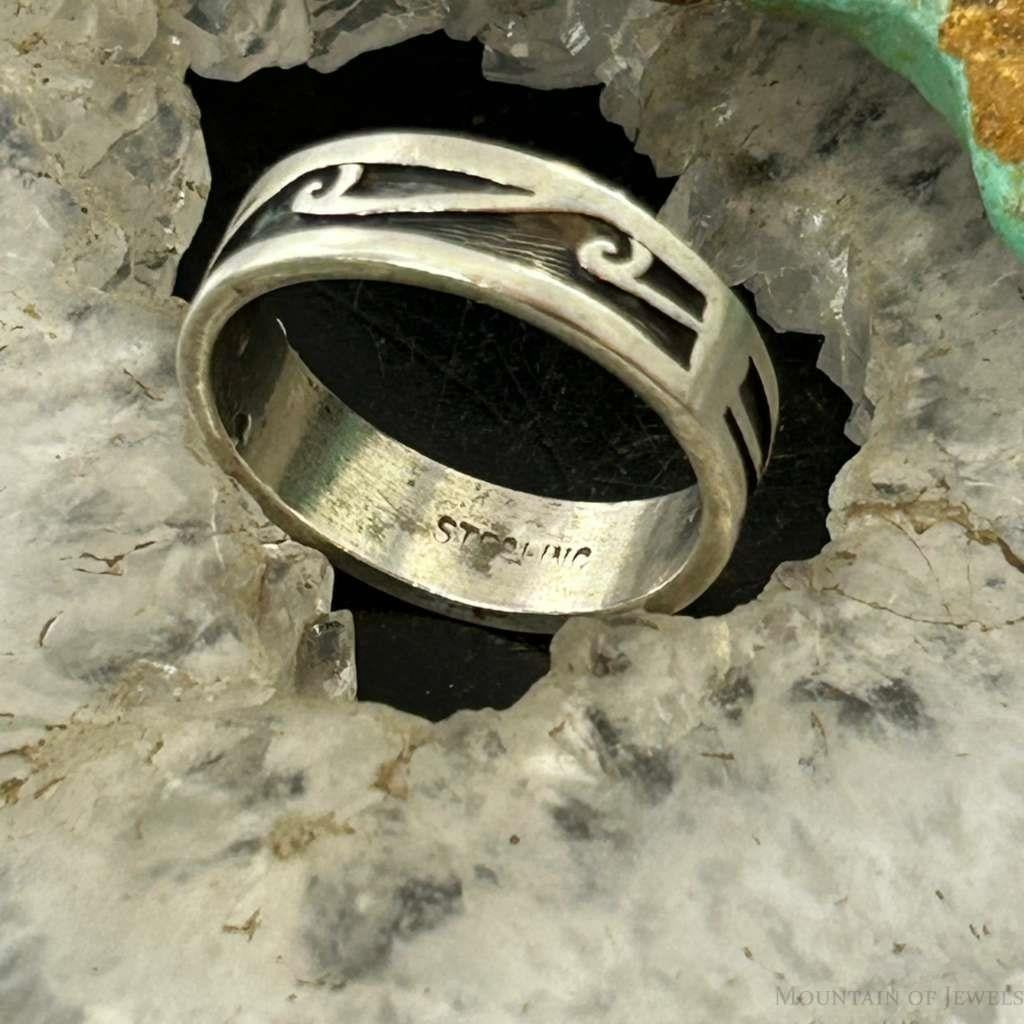 Cyrus Josytewa Hopi Native American Sterling Silver Wave Unisex Band Ring Size 9.5
