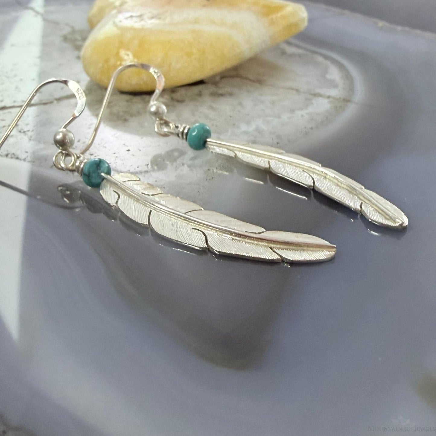 Anthony Gatewood Sterling Silver & Turquoise Bead Feather Dangle Earrings For Women