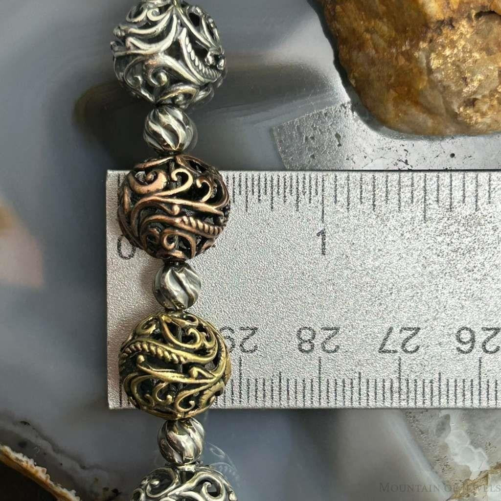 Carolyn Pollack Sterling Silver & Brass Swirl Hollow Beaded Necklace For Women