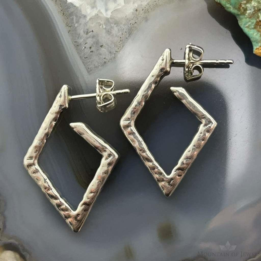 Carolyn Pollack Sterling Silver Diamond Shape Hammered Hoop Earrings For Women