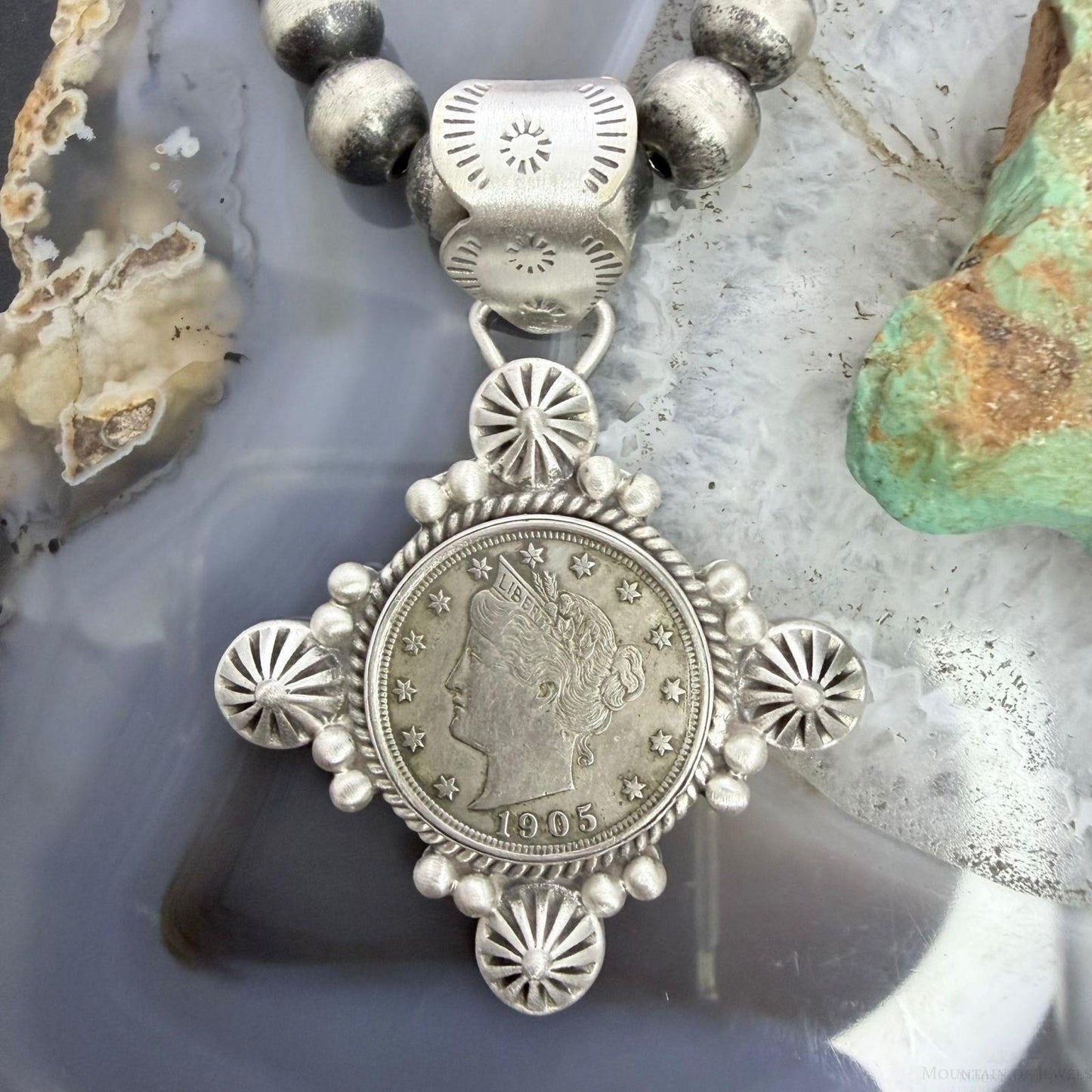 1905 Genuine US Liberty Head Nickel Decorated Unisex Sterling Silver Pendant