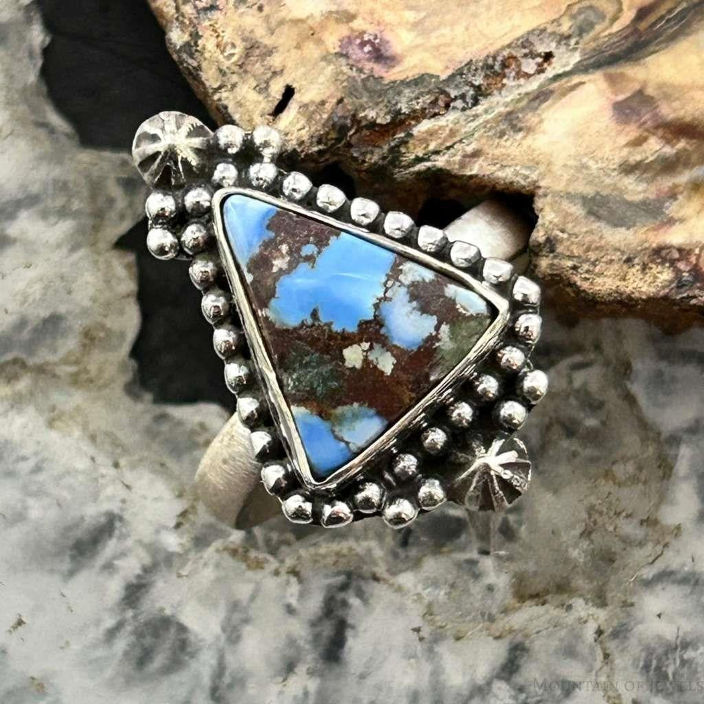 Sterling Silver Southwestern Style Triangle Golden Hill Turquoise Adjustable Ring For Women