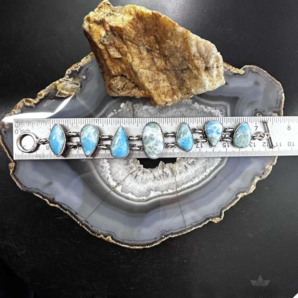Sterling Silver Multi Shape Larimar Toggle Clasp Fashion Link Bracelet For Women