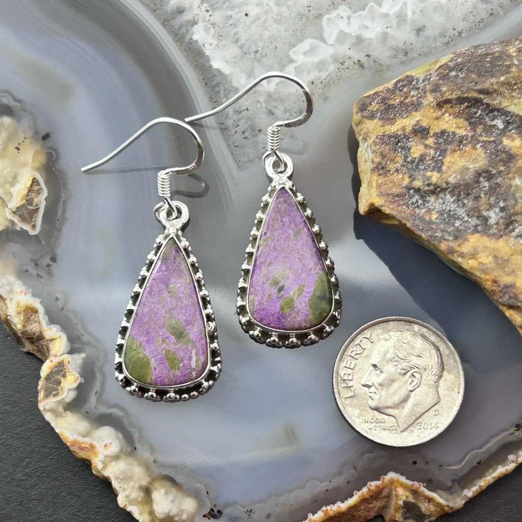 Sterling Silver Southwestern Style Teardrop Stichtite Dangle Earrings For Women