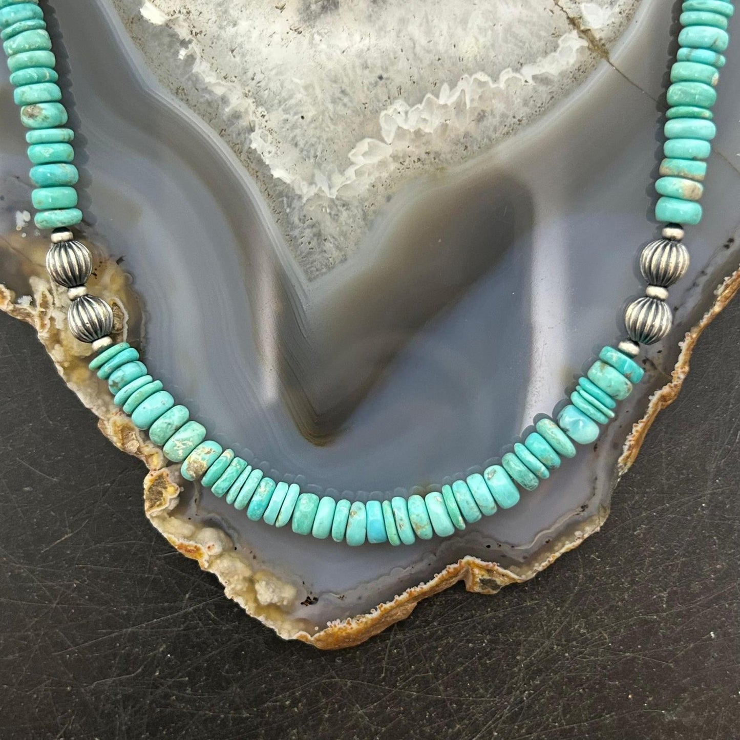 Sterling Silver Southwestern Style Turquoise Beads & Sterling Beads 18"-20" Necklace For Women