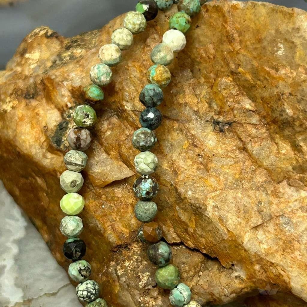 Sterling Silver 4mm Faceted Hubai Turquoise Beads 22" Necklace For Women