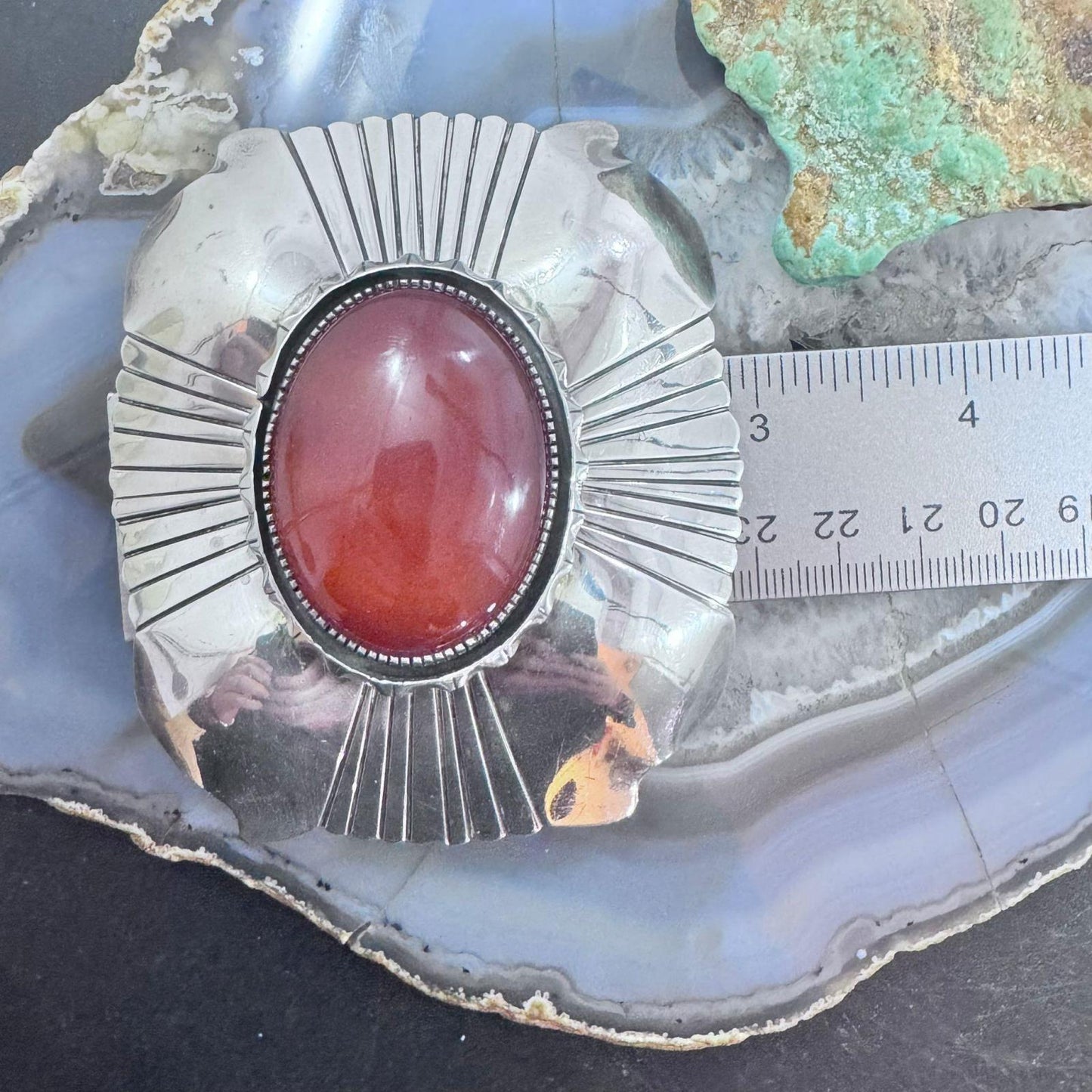 Vintage P. Attakai Native American Sterling Silver Carnelian Belt Buckle For Men