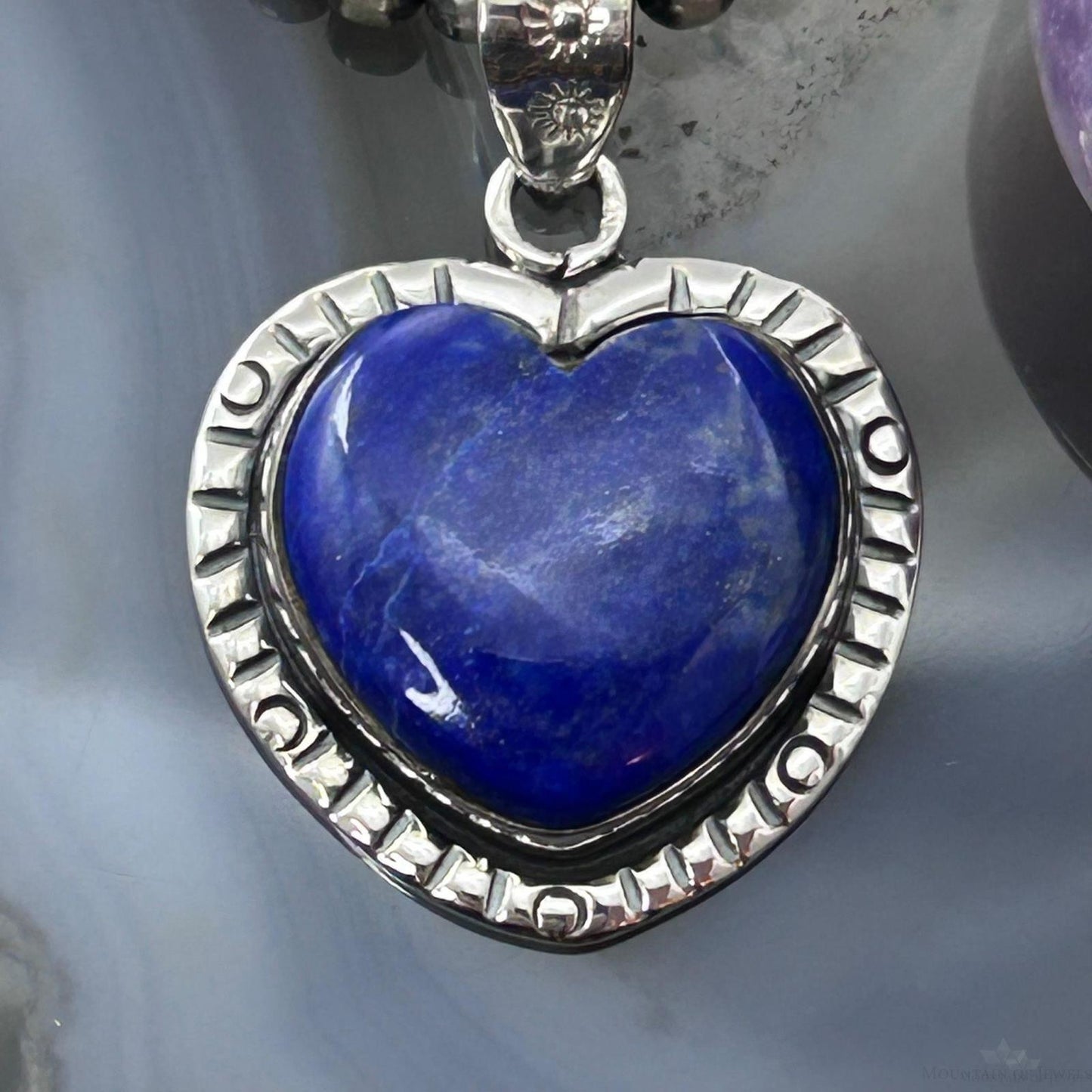 Sterling Silver Southwestern Style Lapis Heart Decorated Pendant For Women