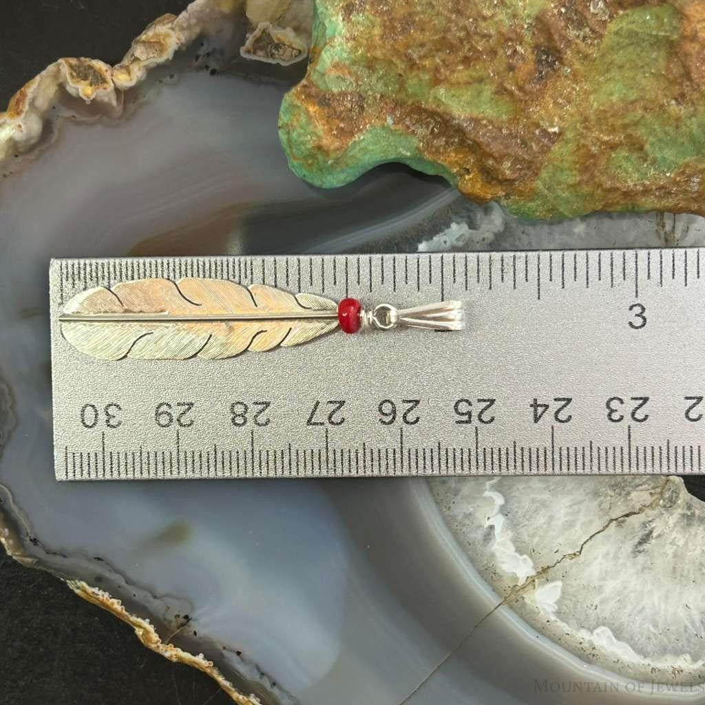 Anthony Gatewood Sterling Silver Coral Beads Feather Pendant For Women