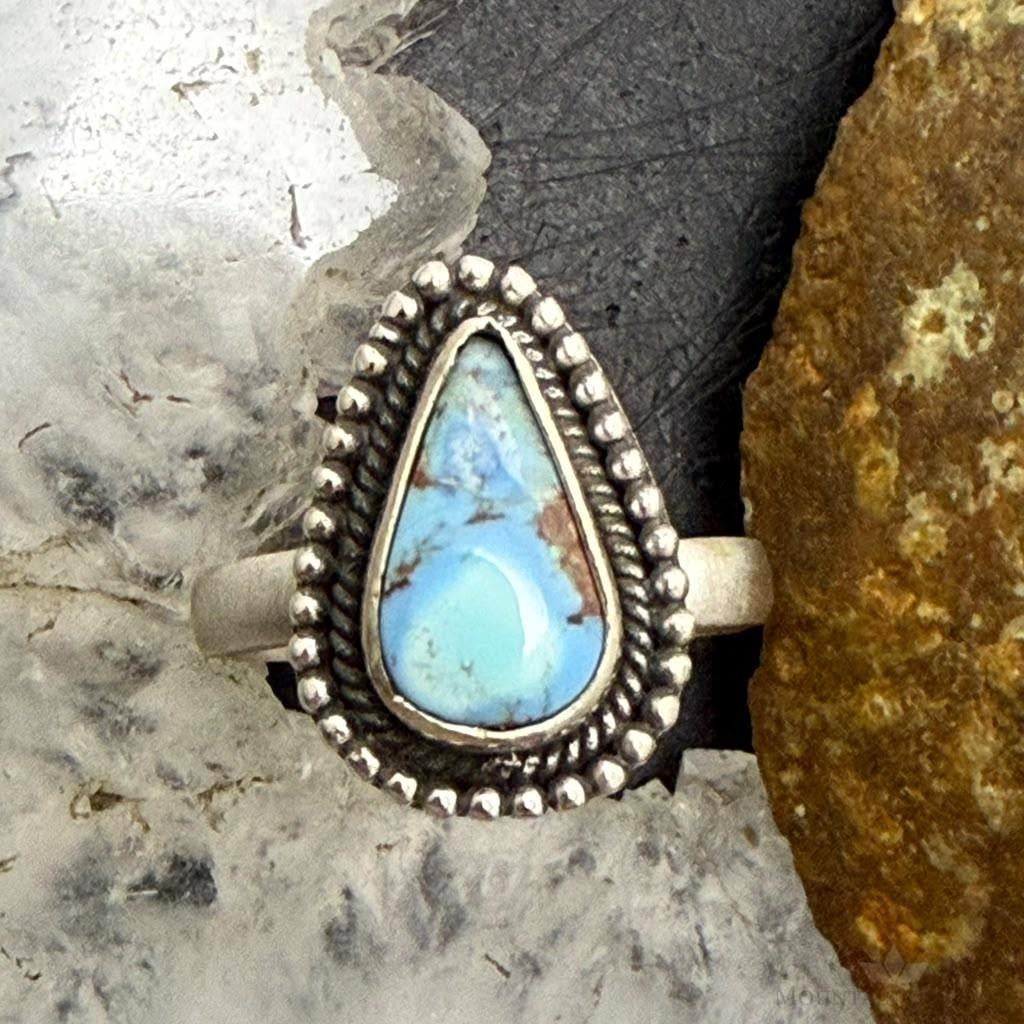Sterling Silver Southwestern Style Teardrop Golden Hill Turquoise Adjustable Ring For Women