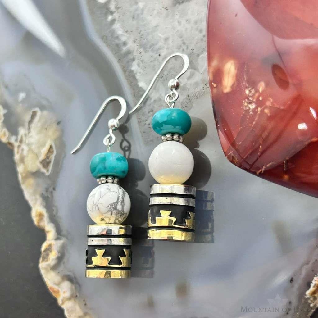 Tommy & Rosita Singer Sterling Silver Turquoise,Howlite Beads Dangle Earrings For Women