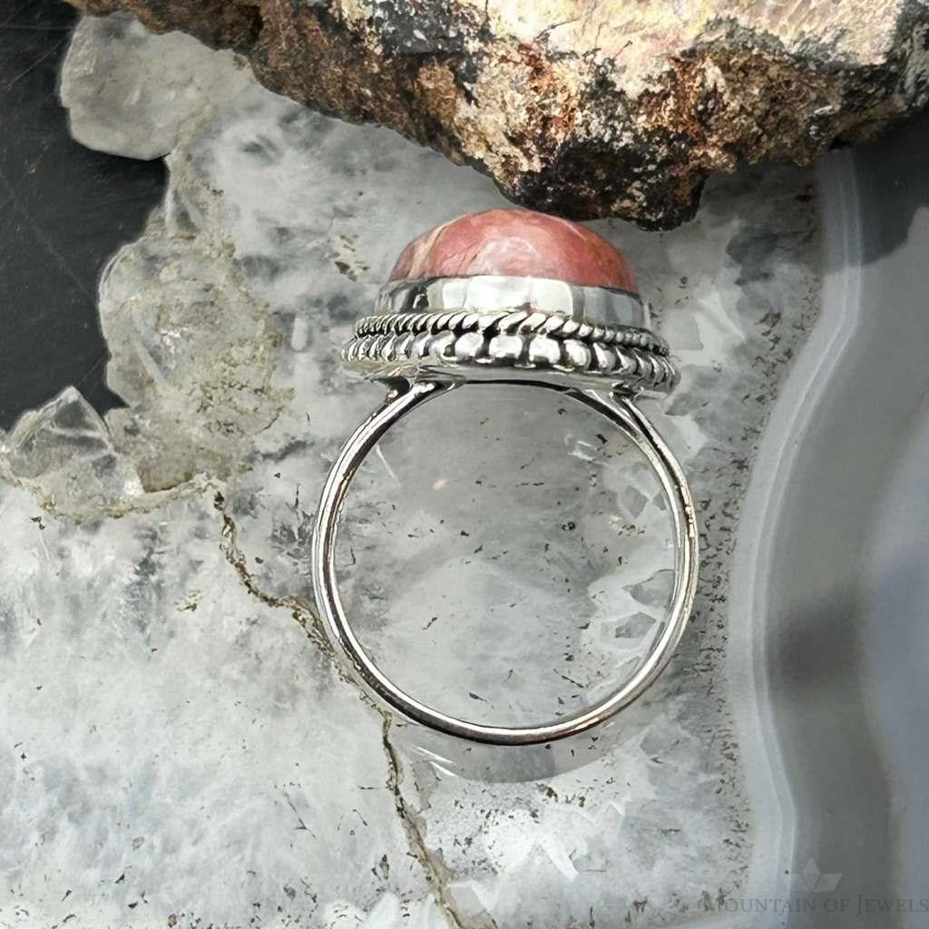 Sterling Silver Southwestern Style Triangle Rhodochrosite Ring Size 6 For Women