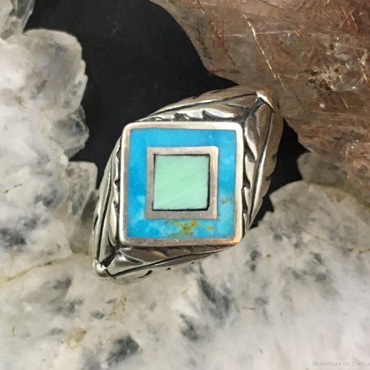 Carolyn Pollack Southwestern Style Sterling Silver Turquoise and Variscite Inlay Decorated Ring For Women