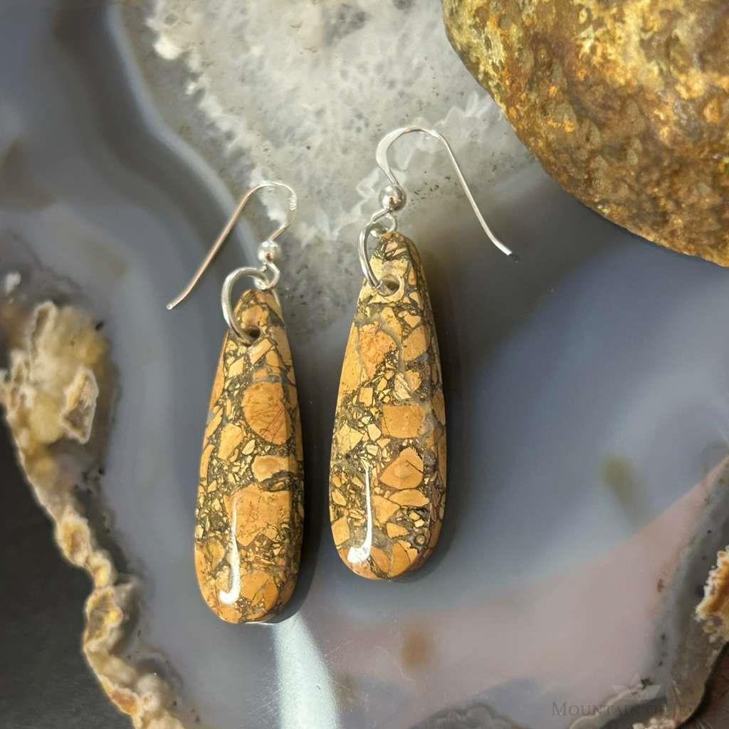 Sterling Silver Teardrop Maligano Jasper Slab Dangle Earrings For Women #513