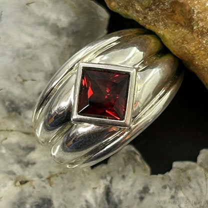 Carolyn Pollack Sterling Silver Faceted Garnet Decorated Ring For Women