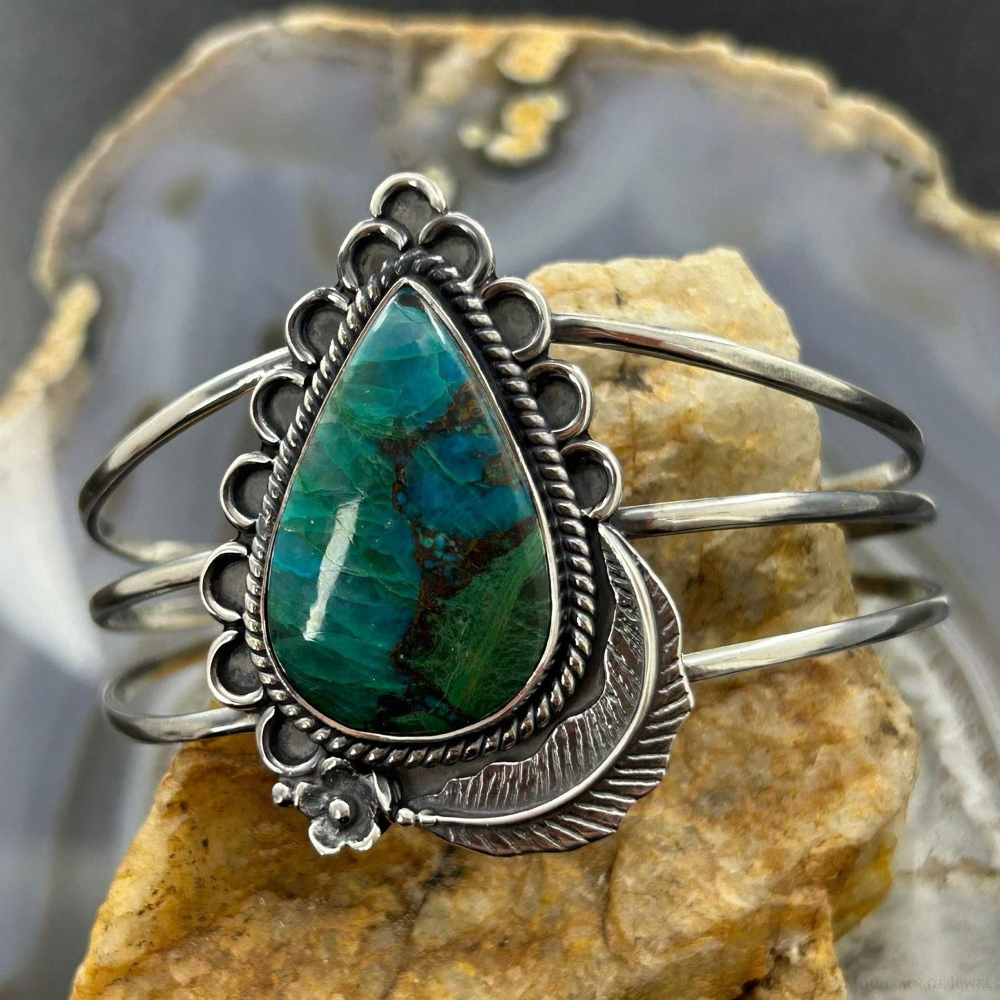 Sterling Silver Southwestern Style Large Teardrop Shattuckite Bracelet For Women #1