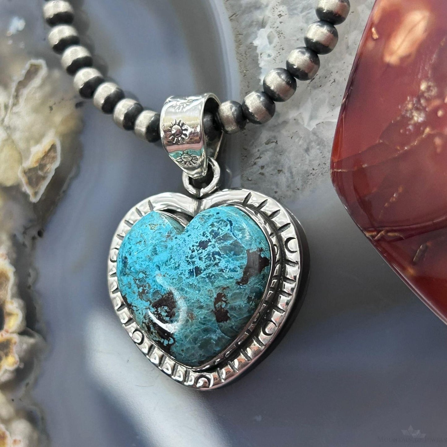 Sterling Silver Southwestern Style Chrysocolla Heart Decorated Pendant For Women