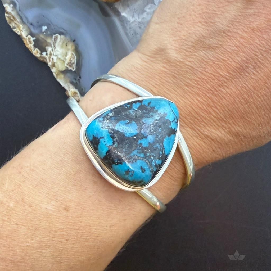 Frank Chavez Sterling Silver Native American Triangle Turquoise Bracelet For Women