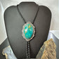 Sterling Silver Southwestern Style Large Oval Turquoise Decorated Bolo Tie For Men