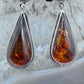 Native American Sterling Silver Turquoise & Amber Dangle Earrings For Women