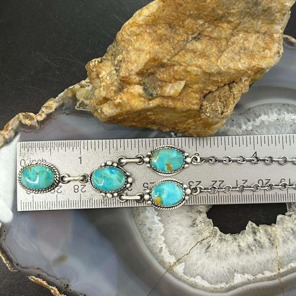 Sterling Silver Southwestern Style Mohave Turquoise Lariat 18"-20" Necklace For Women