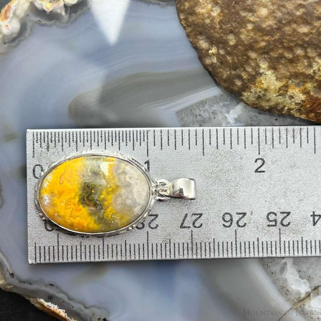 Sterling Silver Southwestern Style Oval Yellow Jasper Pendant For Women #1