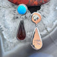 Native American Sterling Silver Turquoise & Amber Dangle Earrings For Women